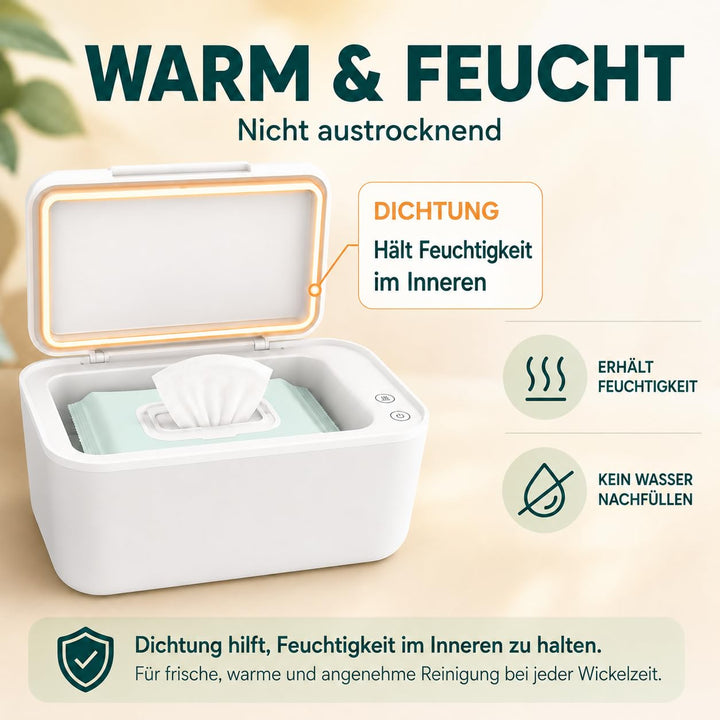 NENO Calor - Feuchttücher Baby Box Wärmer - Beheizte Feuchttücherbox - Feuchte Tücher 3 Heizstufen -