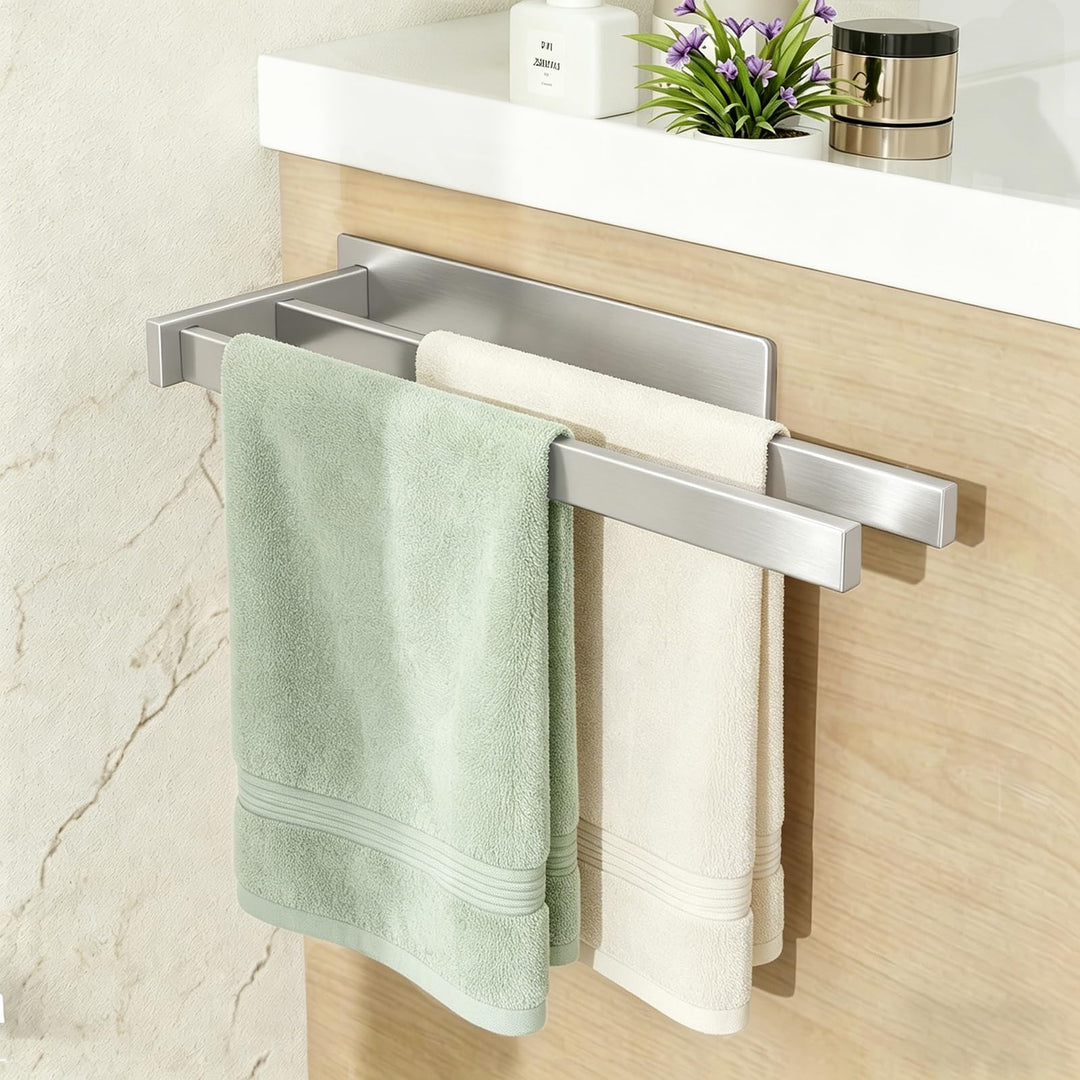 Feligio Handtuchhalter zum Kleben 36cm für Küche Bad Dusche, Handtuchstange Silber Doppelstange, Sil