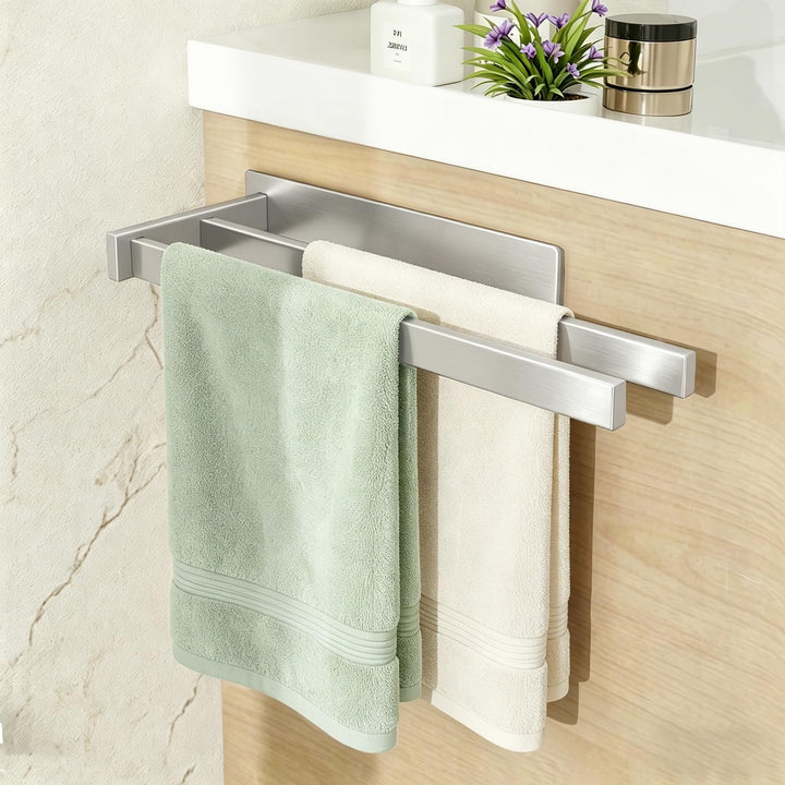 Feligio Handtuchhalter zum Kleben 36cm für Küche Bad Dusche, Handtuchstange Silber Doppelstange, Sil