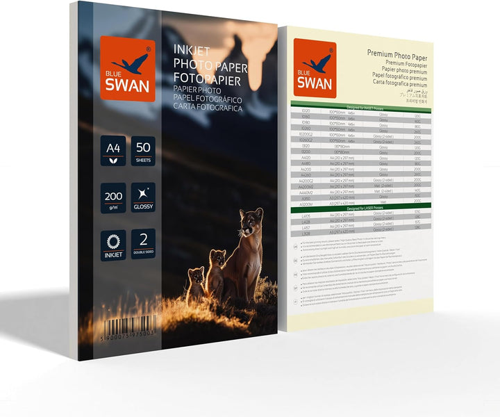 BLUE SWAN A4 Fotopapier 200 g/m² 100 Blatt – Beidseitig hochglänzend, wasserabweisend, schnelltrockn