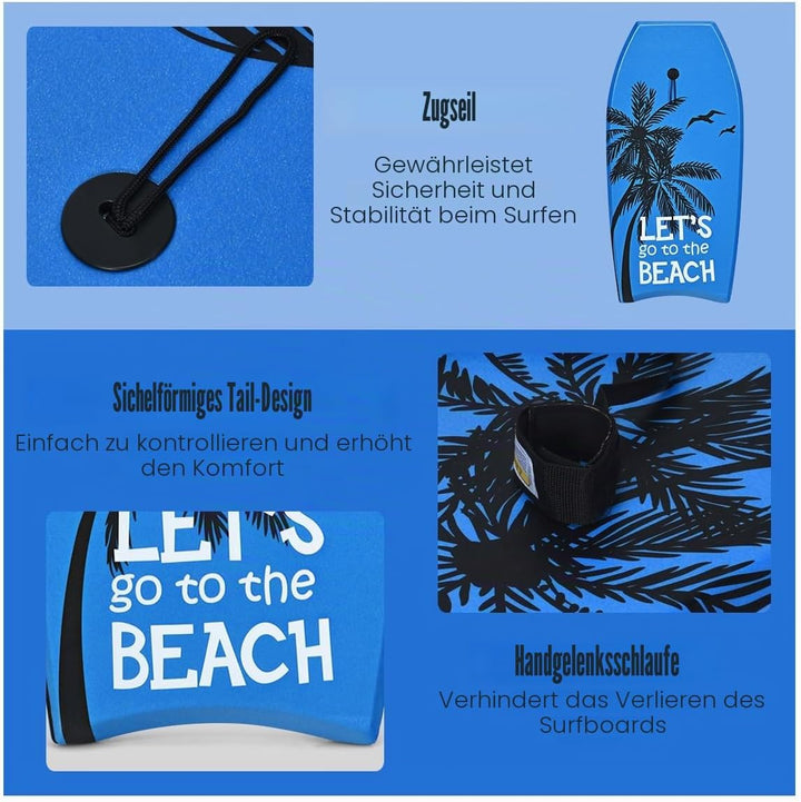 HOMASIS Surfbrett L, Bodyboard aus XPE und HDPE mit Handschlaufe, Halbmond Surfbrett, geeignet ab 14