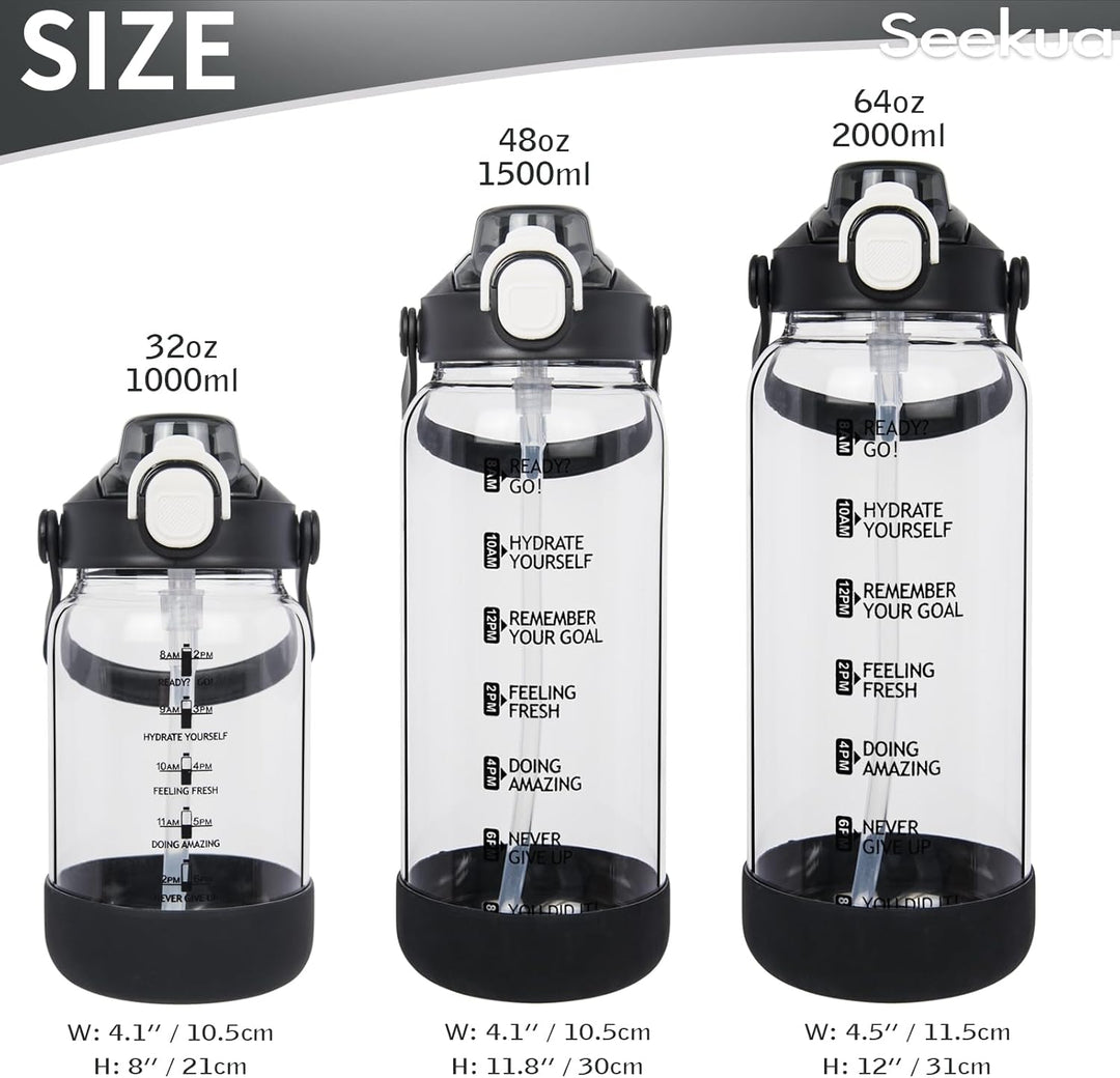 1l Trinkflasche Glas Flasche mit Strohhalm & Zeitmarkierung, 1 liter Wasserflasche mit Früchteinsatz
