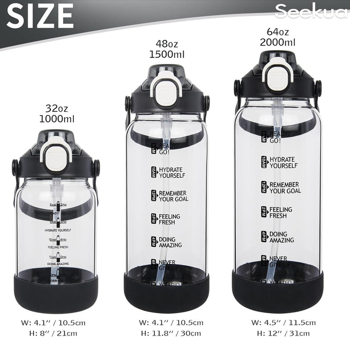 1l Trinkflasche Glas Flasche mit Strohhalm & Zeitmarkierung, 1 liter Wasserflasche mit Früchteinsatz
