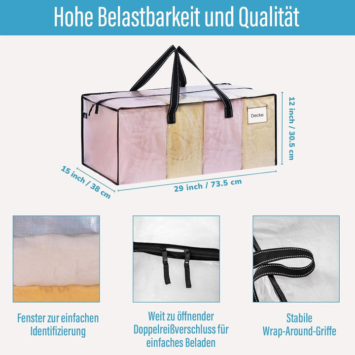 VENO 10er-Pack Umzugstaschen XXL (87 Liter) Aufbewahrungstasche mit Starken Griffen & Reissverschlus