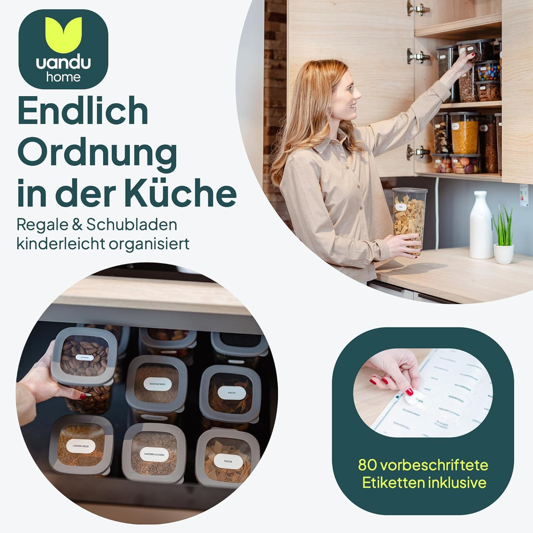 uandu Vorratsdosen mit Deckel luftdicht – 24er Vorratsbehälter Set BPA Frei, Aufbewahrungsdosen Küch