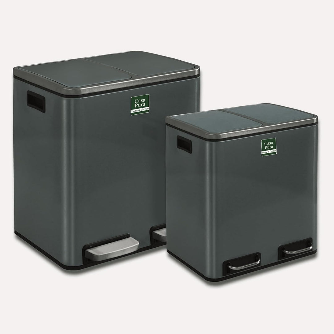 casa pura Mülleimer mit 2 Fächern - 2 x 15 Liter, herausnehmbare Inneneimer mit Henkel, Deckel mit S