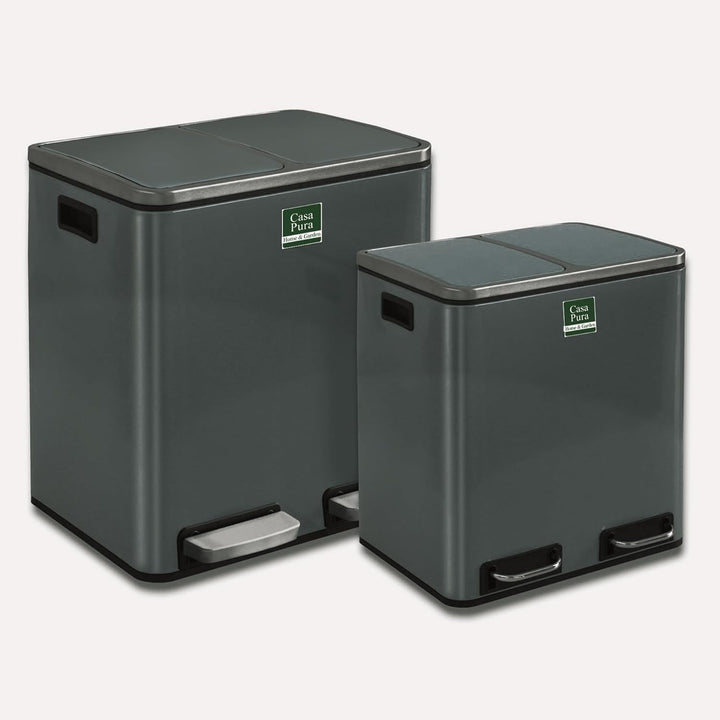 casa pura Mülleimer mit 2 Fächern - 2 x 15 Liter, herausnehmbare Inneneimer mit Henkel, Deckel mit S