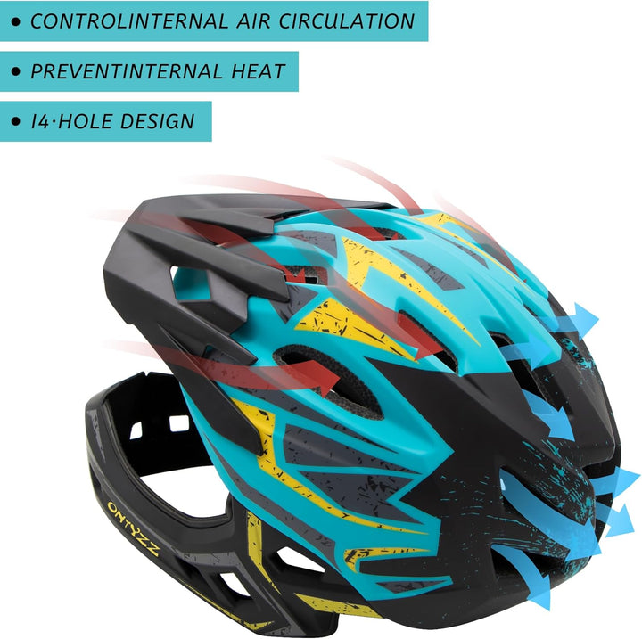 Kinder Fahrradhelm Leicht Integralhelm Kinder mit Abnehmbaren Kinnschutz Abnehmbarer Visier Kinder D