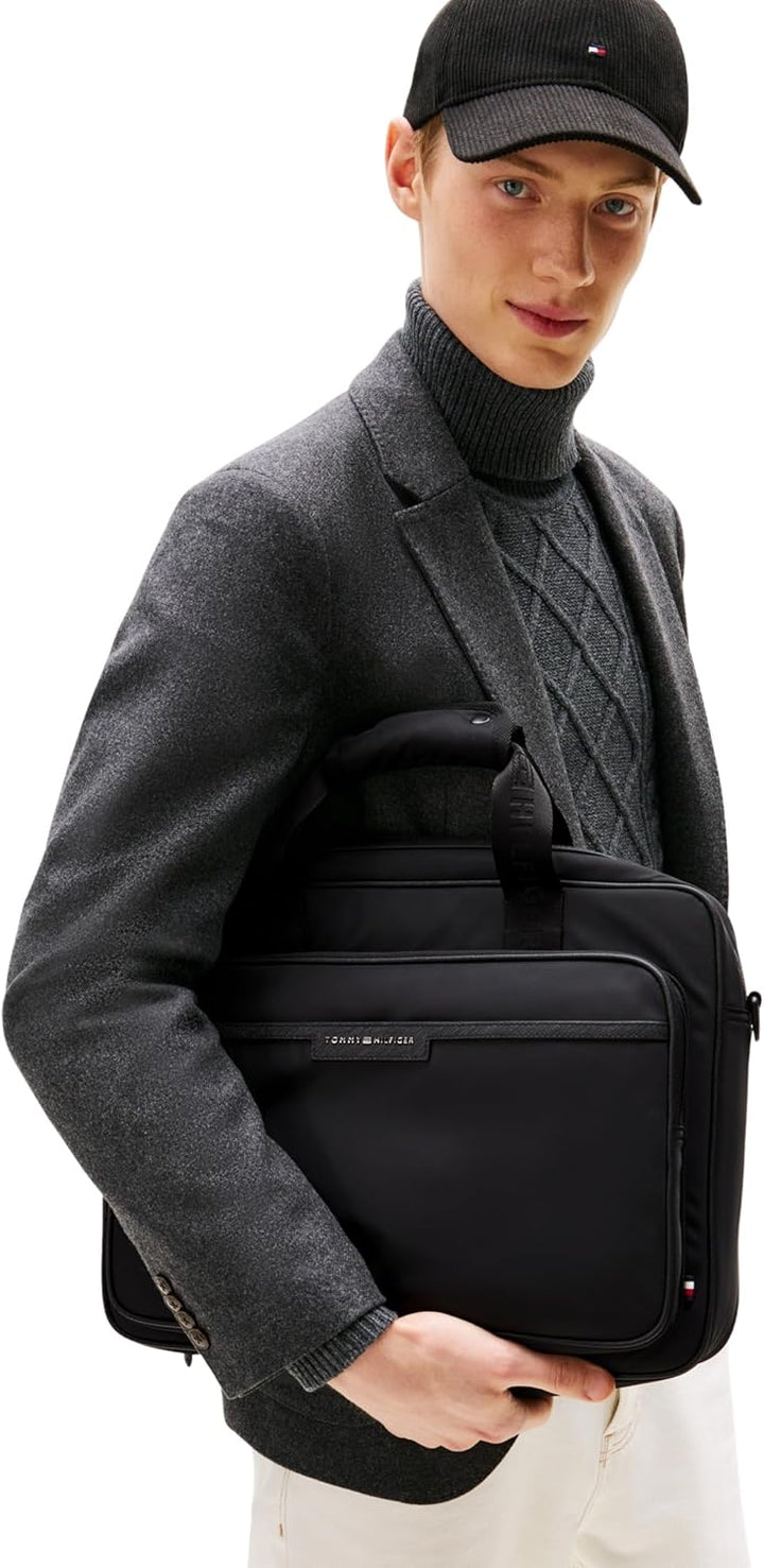 Tommy Hilfiger Herren Laptoptasche Repreve mit Trolley-Riemen, Schwarz (Black), Einheitsgrösse Black