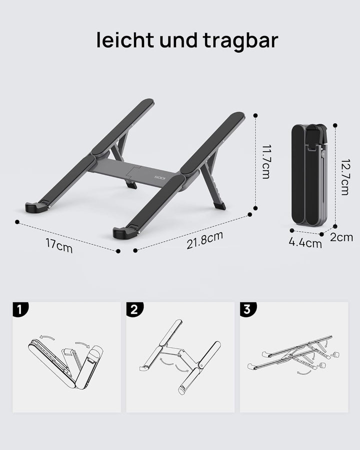 SODI Laptop Ständer, Faltbarer Aluminium Notebook Ständer, Höhenverstellbarer Laptopständer Belüftet