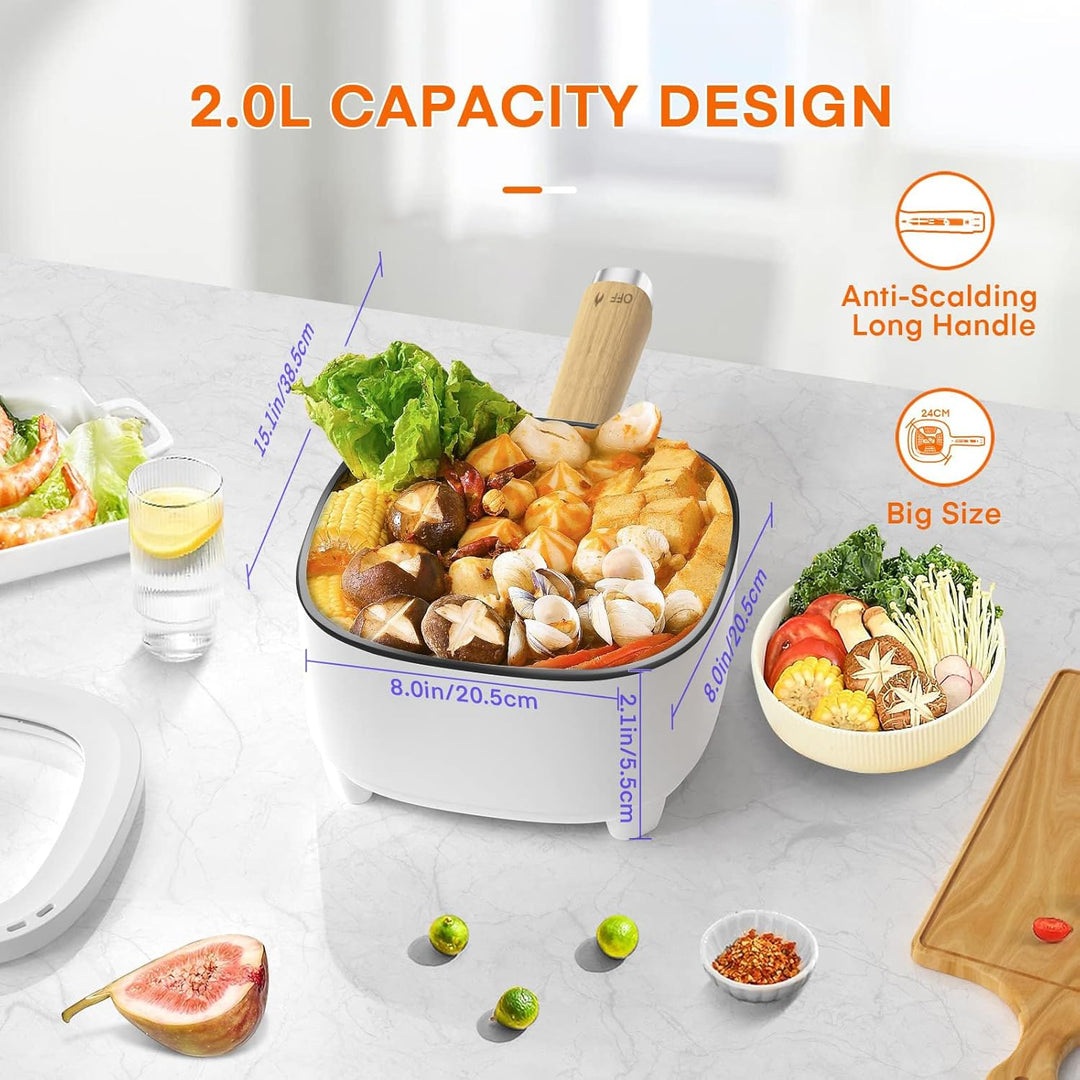 Audecook Hot Pot Elektrisch 2L, Elektrische Pfanne mit Antihaft-Keramikglasur, 20 cm, Tragbarer Mult