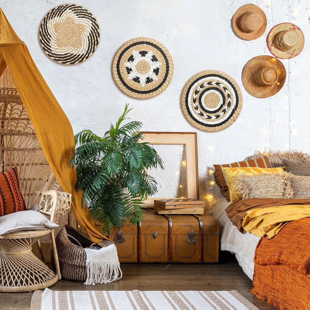 Boho Wandkorb Dekor Set von 3 dekorativen Bulrush Gewebter Korb Wanddekor Set Rustikale Hängende Han