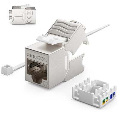 deleyCON 2x CAT7 Netzwerkdose 1 Port LAN Dose Anschlussdose Datendose Unterputzdose + 2x CAT 7 Keyst