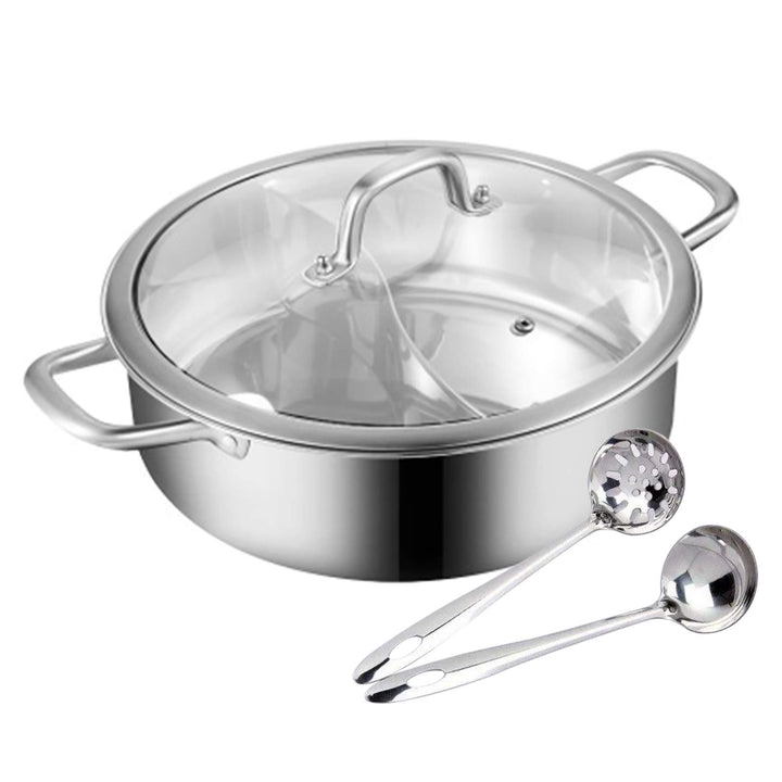 Hot Pot Herd 28/32 cm Fondue Topf mit Trennwand und Deckel, Shabu Shabu aus Edelstahl in Lebensmitte