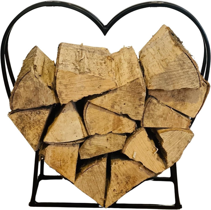Kaminholz-Regal "Herz" aus Metall, schwarz, Brennholz-Ständer,