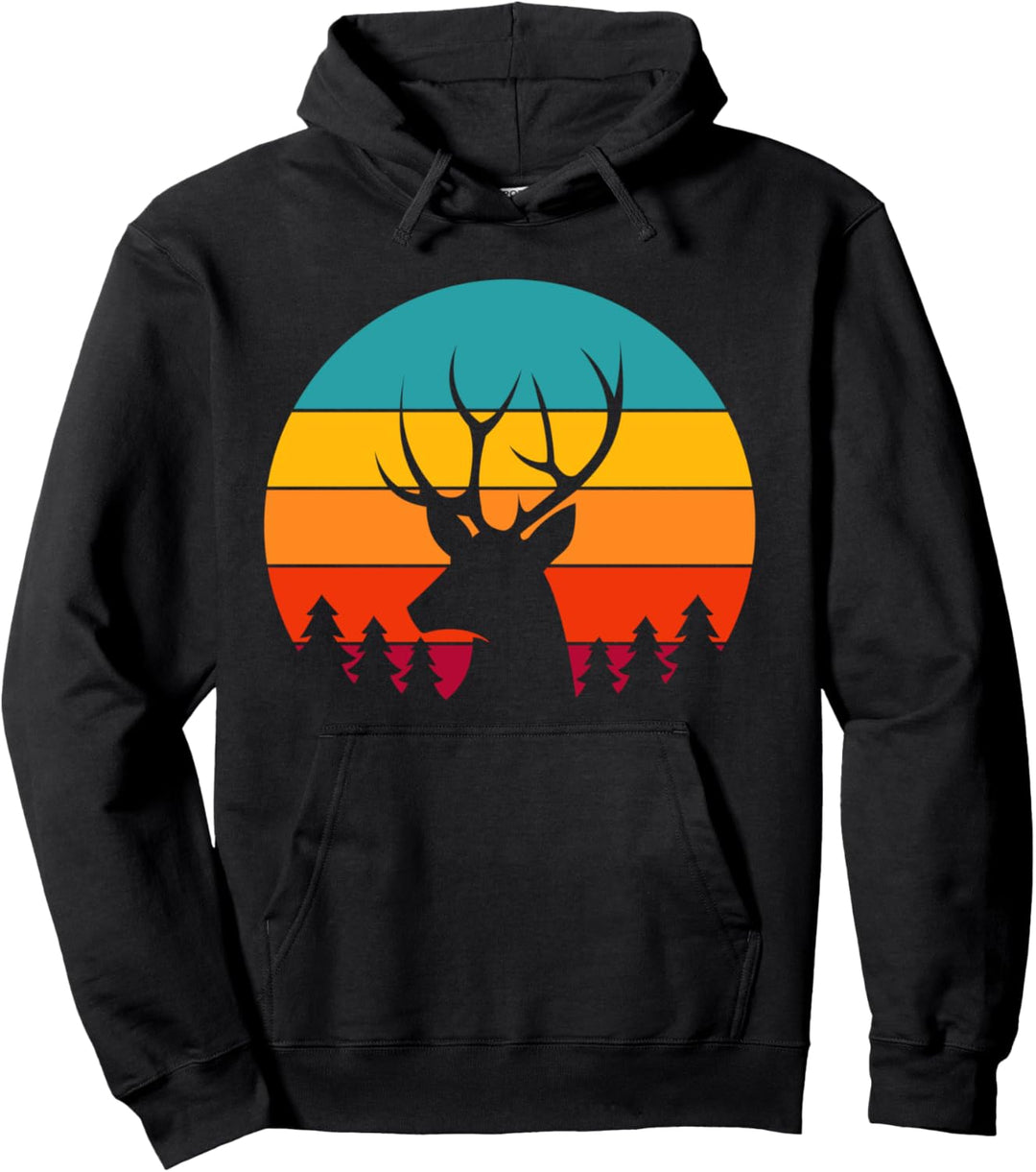 Immergrüner Retro-Sonnenuntergang des Hirschgeweihs Pullover Hoodie