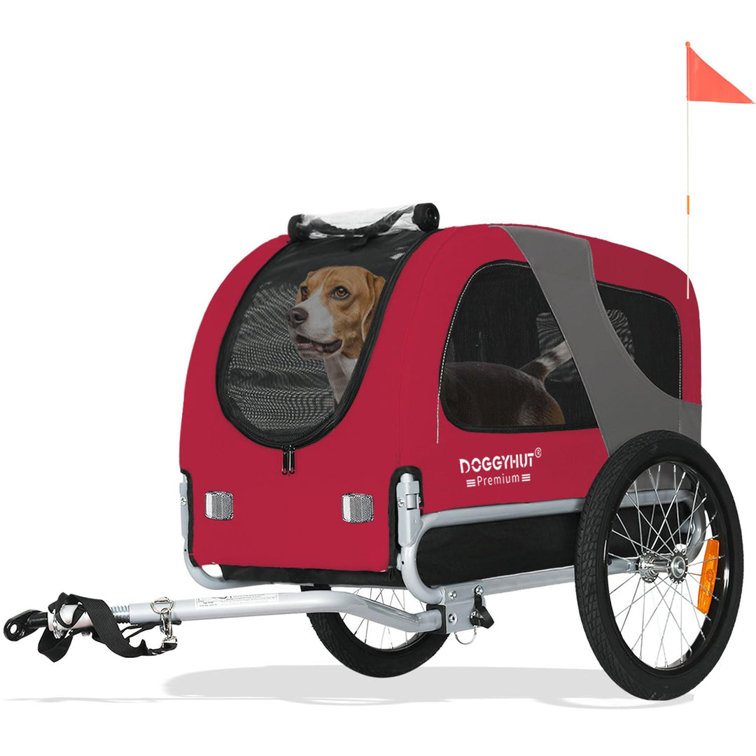 DOGGYHUT® Premium MEDIUM Fahrrad Hundeanhänger für Hunde bis 23 kg Fahrradanhänger Klappbar ROT, ROT