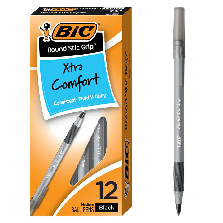 BIC Stic Grip Stifte m 12 Count Schwarz, 12 Count Schwarz