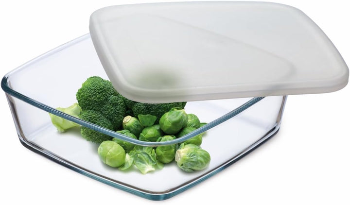 SIMAX Quadratische Glasschale mit Aufbewahrungsdeckel – Fassungsvermögen 1,7 L – Masse 21 x 21 x 6,5
