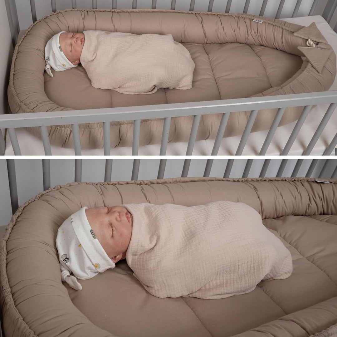 PaLulli 120x60 cm Babynest Babynestchen XXL Babykokon 2seitig 100% Baumwolle Kissen Nestchen für Bab