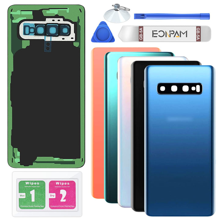 Eonpam Akkudeckel für Samsung Galaxy S10 G973 Rückseite Glas Backcover Ersatz Reparatur Set mit Kame