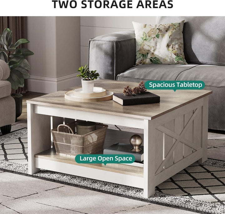 YITAHOME Couchtisch, Quadratischer Wohnzimmertisch 2-stöckiger, Couchtisch mit Stauraum für Couch Sc