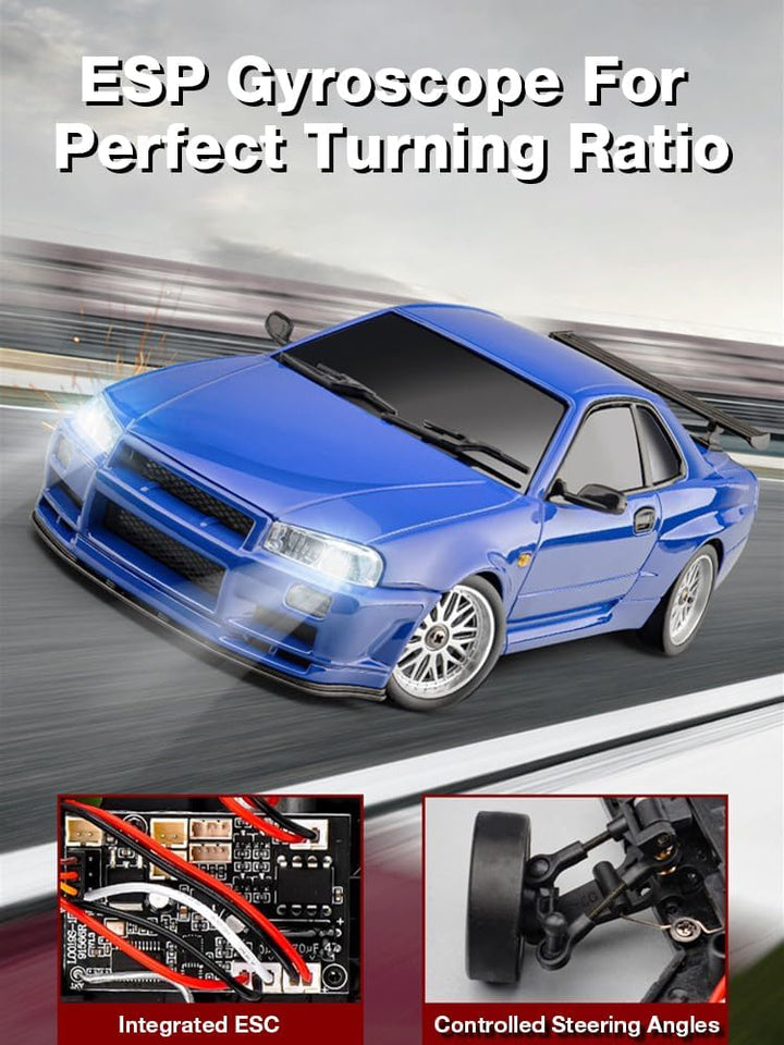 ARRIS LD1899 1:18 RC Driftauto, GTR R34 2,4 GHz RWD Mini-Modellfahrzeug mit Gyro, Legierung-Karosser