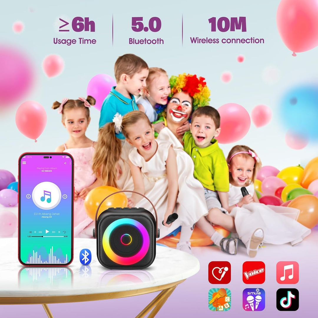 Karaoke Maschine Kinder mit 2 Mikrofonen - Tragbar Bluetooth Karaoke Mikrofon mit RGB-Leuchten, Mini