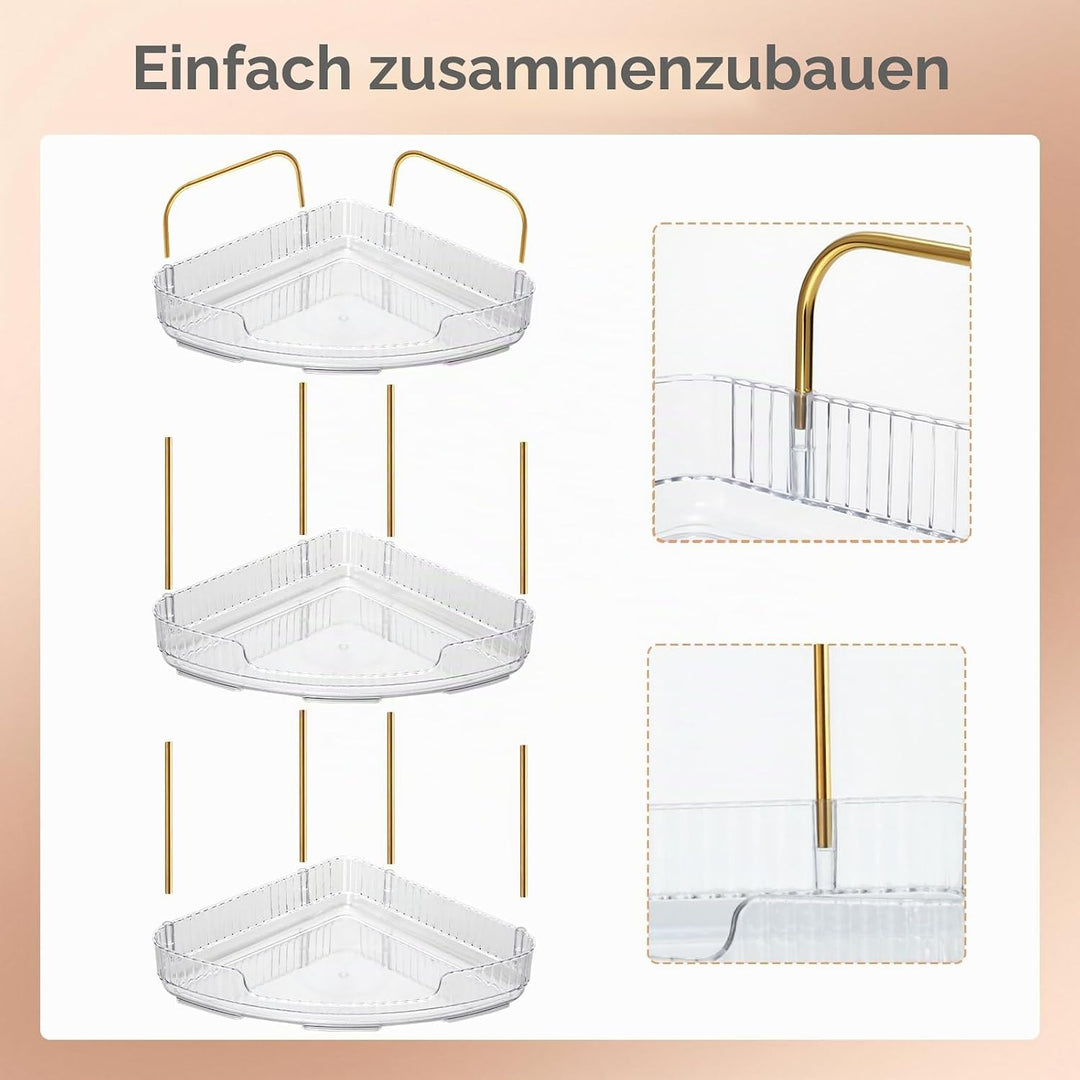 VINATO Make Up Organizer, Schminktisch Organizer, 3-stufiger Eck Organizer für Bad/Kosmetik, Transpa