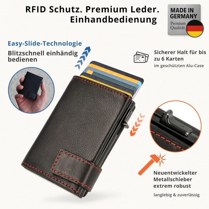 SecWal Kartenetui mit Münzfach Druckknopf inkl. Geschenkbox - Made in Germany - Echtleder Mini Geldb