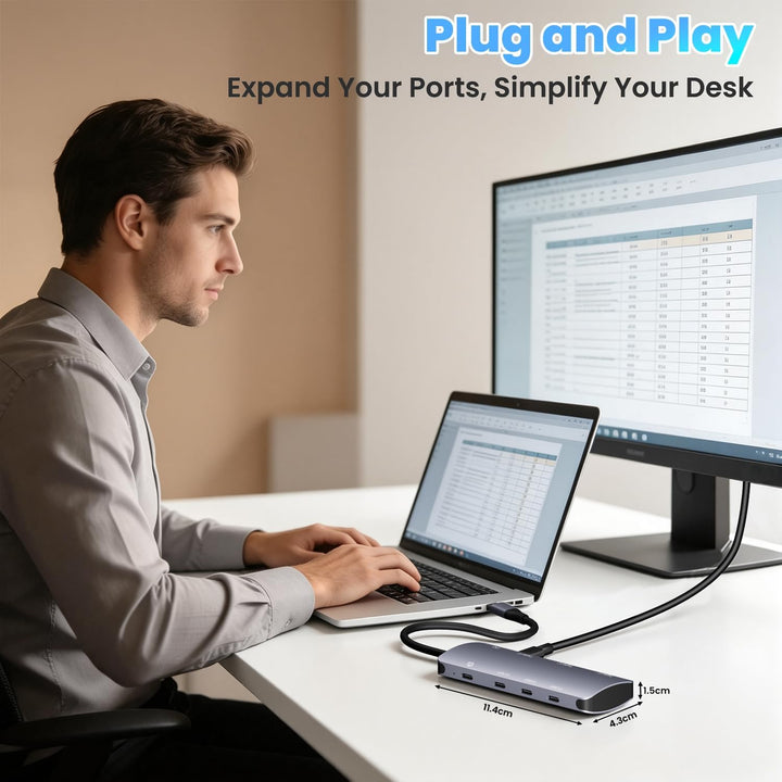 USB C Hub 10Gbps, 8-in-1 USB Hub 3.2 mit 4K@60Hz Videoausgang, 100W PD Ladeanschluss, USB4 Adapter m