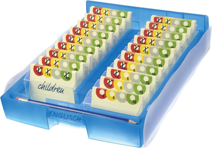 HAN Lernbox CROCO 2-6-19, einfach Vokabeln lernen mit 19 Kästchen, 1 x Bleistift, DIN A8 Karteikaste