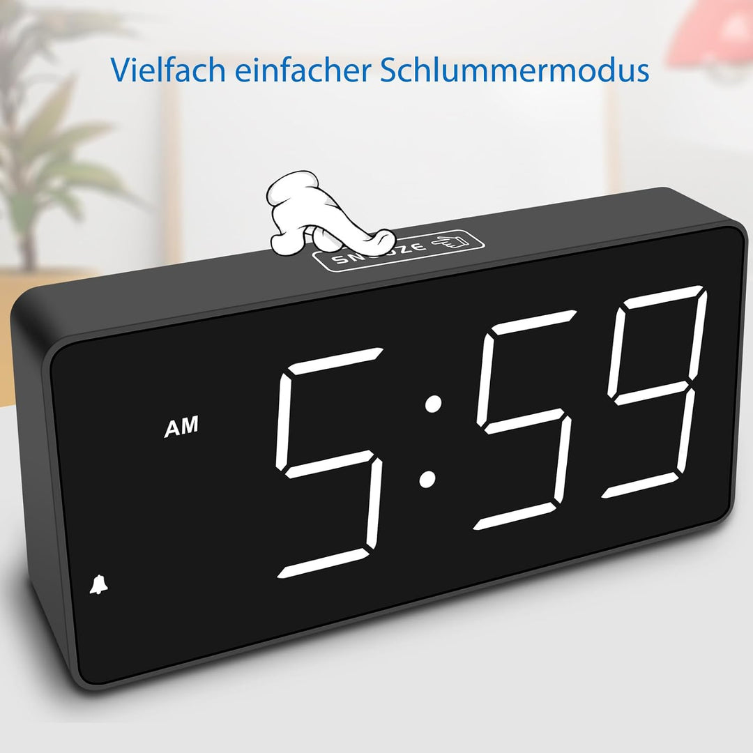 Eachui LED Wecker Digital mit Grossen Zahlen, Wecker mit Ladestation, Helligkeit und Lautstärke Rege