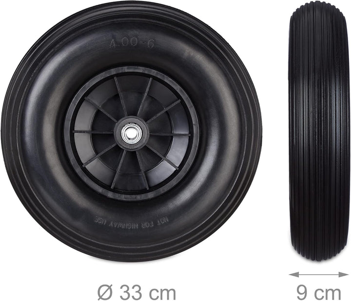 2 x Schubkarrenrad 4.00-6, Vollgummirad mit Kunststofffelge, je 3 Adapter, PU Ersatzrad pannensicher