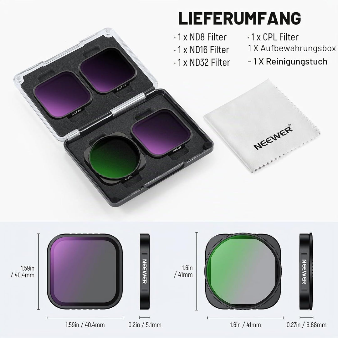 NEEWER 4er Pack ND Filter kompatibel mit Insta360 Ace Pro/Ace Pro 2, CPL + ND8 + ND16 + ND32, Nicht