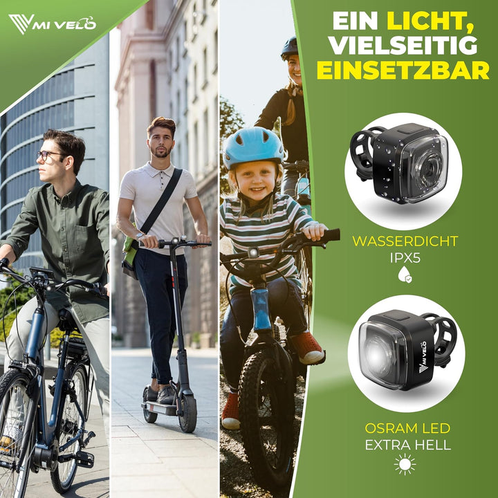 MIVELO Cube Fahrradlicht StVZO zugelassen Fahrradbeleuchtung USB-aufladbar & 100% wasserdicht LED Fa