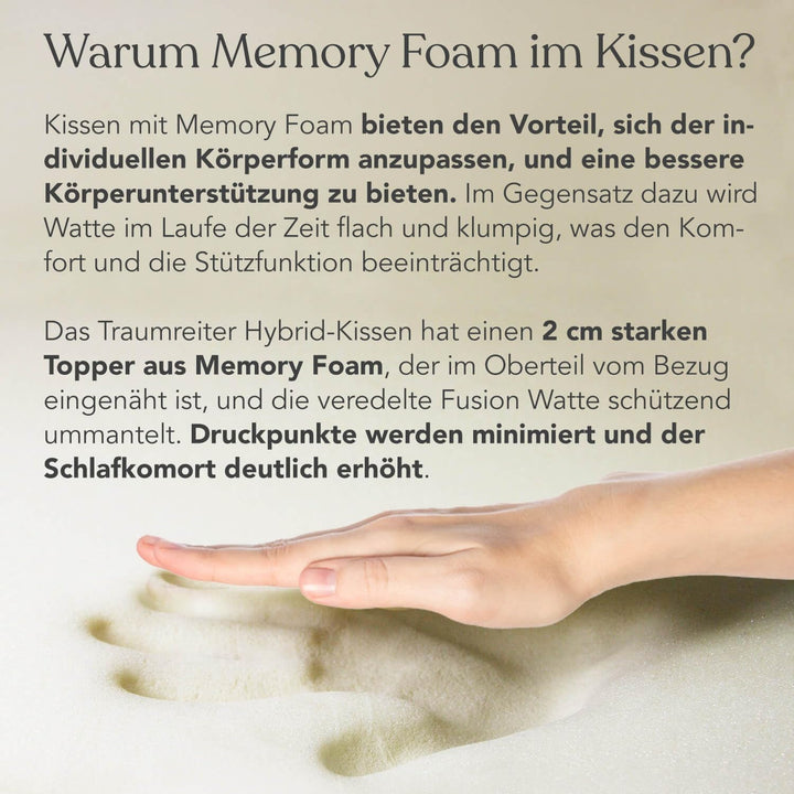 Traumreiter Seitenschläferkissen Visco XXL mit Bezug Baumwolle Sonnengelb Schilf - Hybrid Kissen + 2