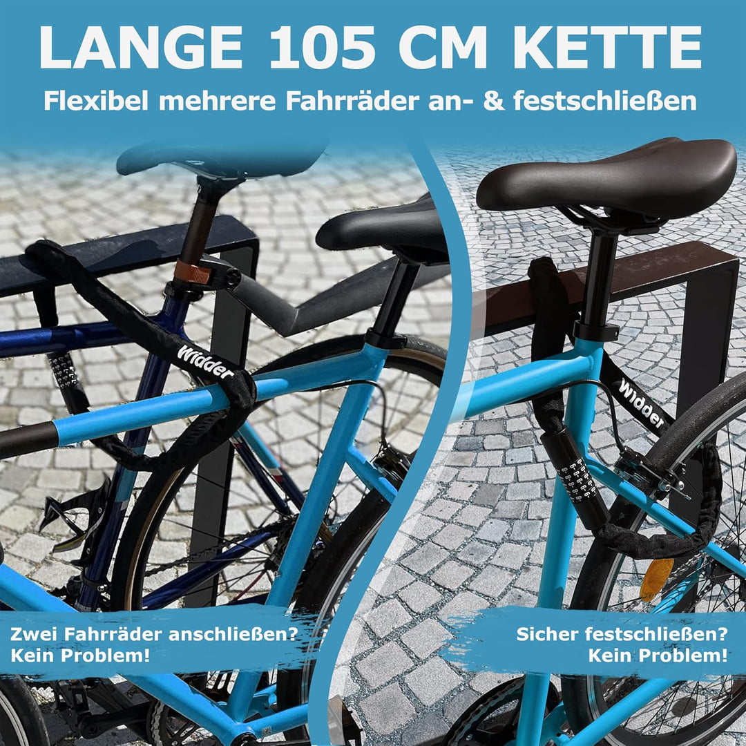 WIDDER Zahlenschloss Kettenschloss [3 Mio Kombinationen, sicher, 105cm lang] Fahrradschloss hohe Sic