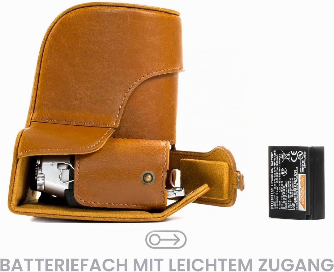 MegaGear MG578 Ever Ready Leder Kameratasche mit Trageriemen kompatibel mit Fujifilm X-T30, X-T20 (1