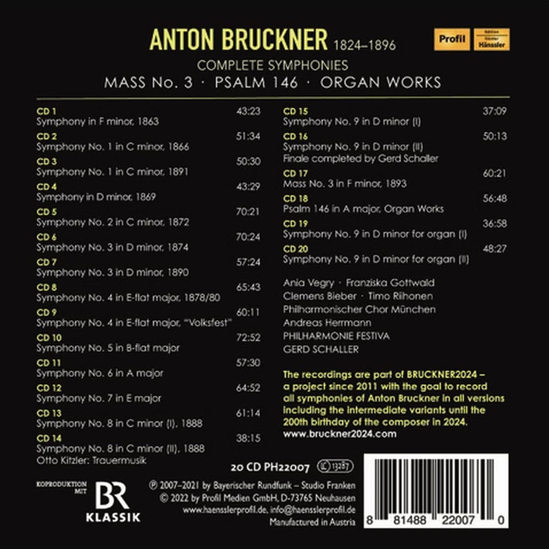 Bruckner: Sämtliche Symphonien, Complete Symphonies, Audio-CD