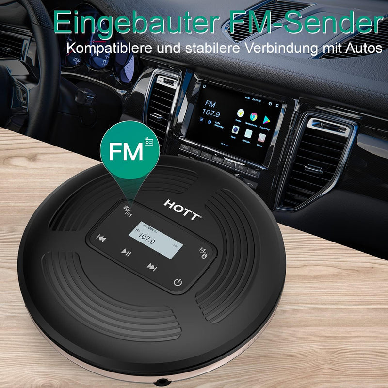 HOTT CD903TF CD Player tragbar wiederaufladbarer CD Player Bluetooth mit FM-Transmitter geeignet für