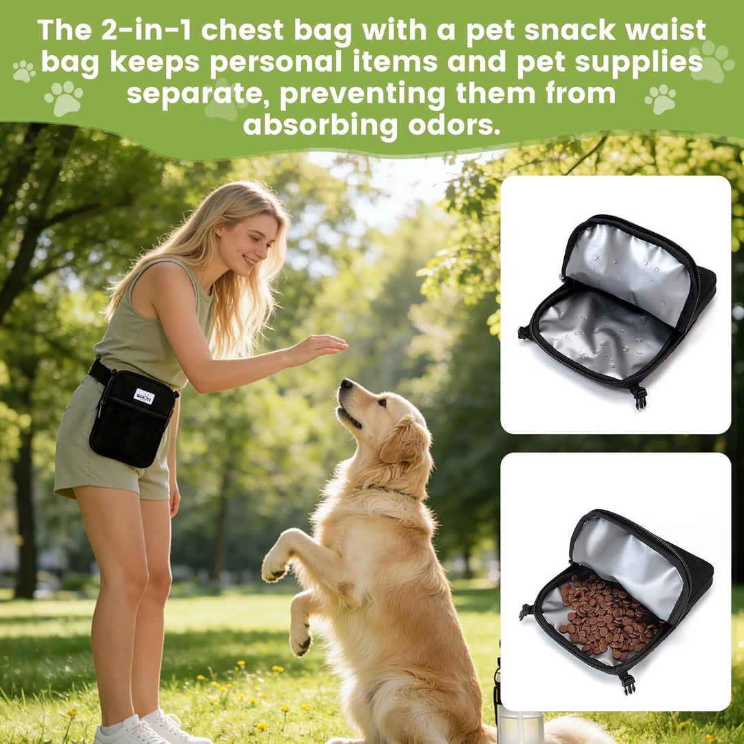 wakytu 2-in-1 Futterbeutel Hunde - Leckerlibeutel für Hunde, abgetrennte Fächer, grossvolumig, wasse