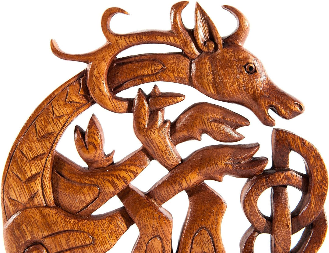 Windalf Celtic Irish Holzbild Wandornament CERNUN Ø 22 cm Keltischer Hirsch Wandrelief Keltische Kno