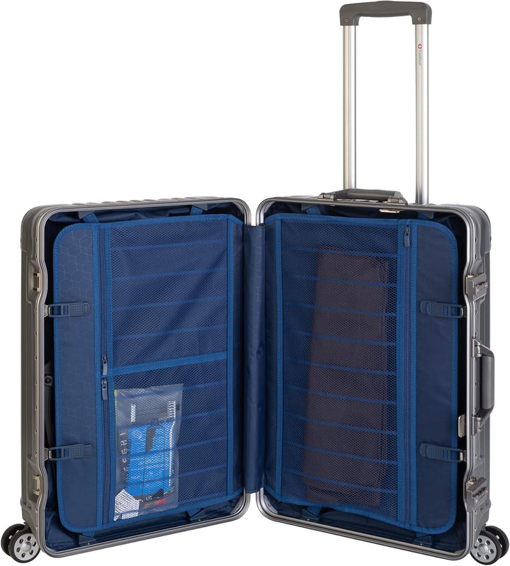 Travelhouse London Koffer Grau M-65cm · Alu-Rahmen · Polykarbonat Hartschale · Trolley Reisekoffer R