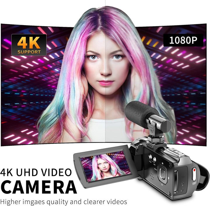 Caméscope vidéo 4K 36 MP Vlogging Caméra Pour Appareil Photo numérique YouTube 30 FPS 3,0 '' 270 ° A