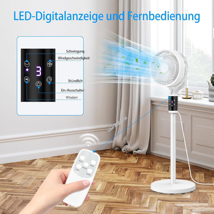 SHAVINGFUN Standventilator mit Fernbedienung, höhenverstellbar, Timer, 6 Geschwindigkeitsstufen, ide