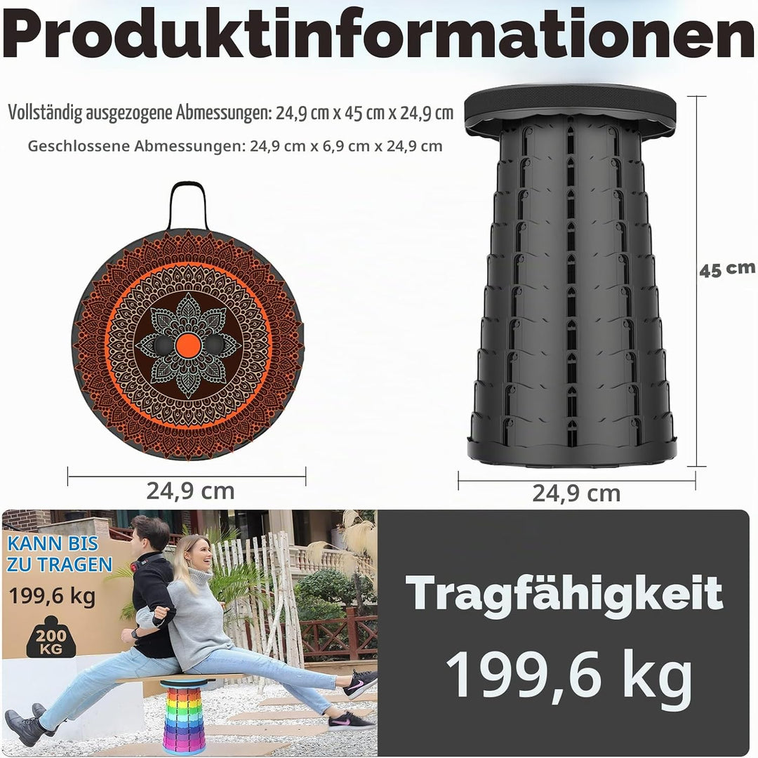 Tragbarer Teleskop-Hocker, Campinghocker, leicht, zusammenklappbar, für Wandern, Angeln, Grillen, mi