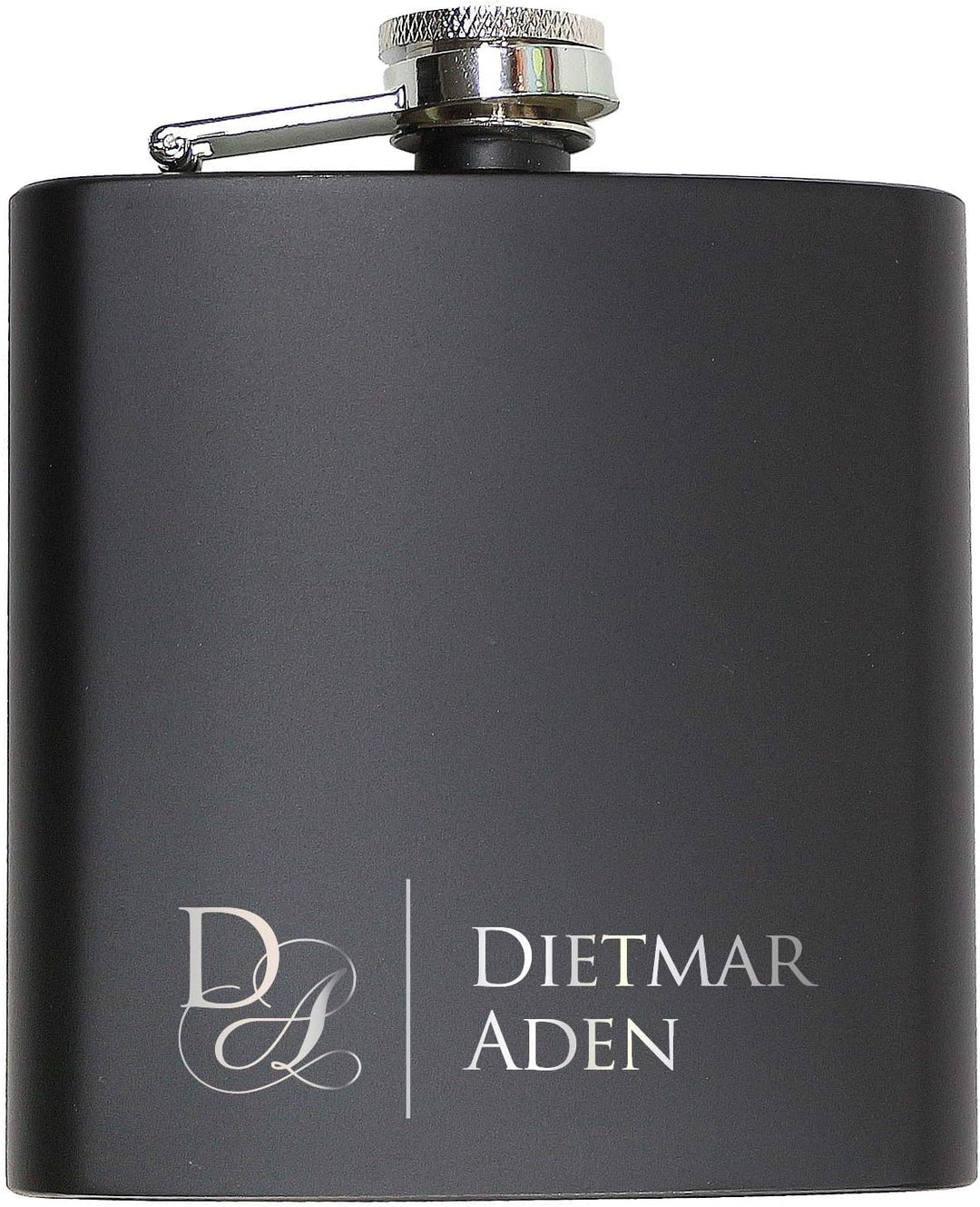 Pixelstudio Edler Flachmann, Schwarz 6oz mit Gravur von Wunsch Initialen und Namen | Geschenk für Mä