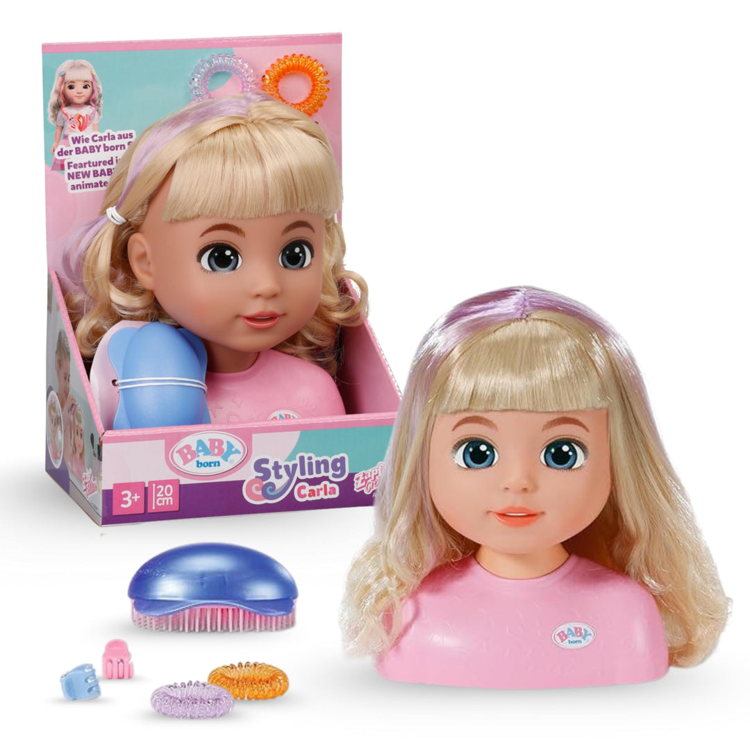BABY born Stylingkopf Carla - Frisierkopf mit hochwertigem Nylon-Haar - Inkl. Haarspangen, Bändern &amp;