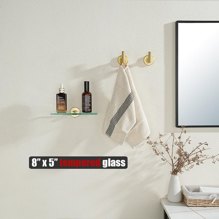 JQK Badezimmer-Glasregal, goldfarben, gehärtetes Glas, Duschaufbewahrung, 20,3 x 12,7 cm, 304 Edelst